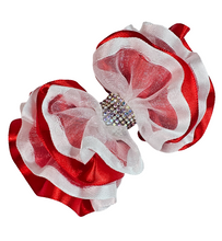 Load image into Gallery viewer, Luxury Ruffle Hair Bow - Candy Cane Style