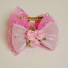 Load image into Gallery viewer, Pink Lace Rose Hair Bow 2 pcs