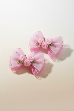 Load image into Gallery viewer, Pink Lace Rose Hair Bow 2 pcs