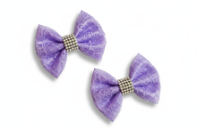 Load image into Gallery viewer, Purple lace bows in diagonal composition with original color