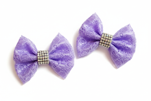 Load image into Gallery viewer, Purple lace bows on ultra white background