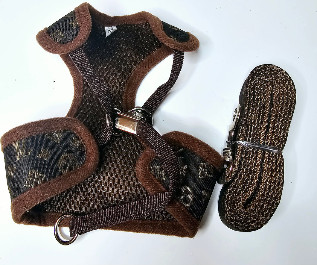 Floral Brown Harness and Leash Set