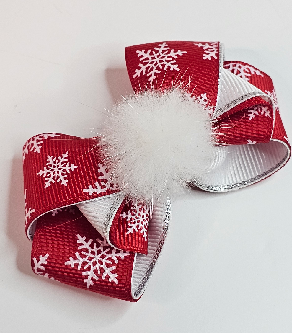 Red Christmas Pom Pom Bow