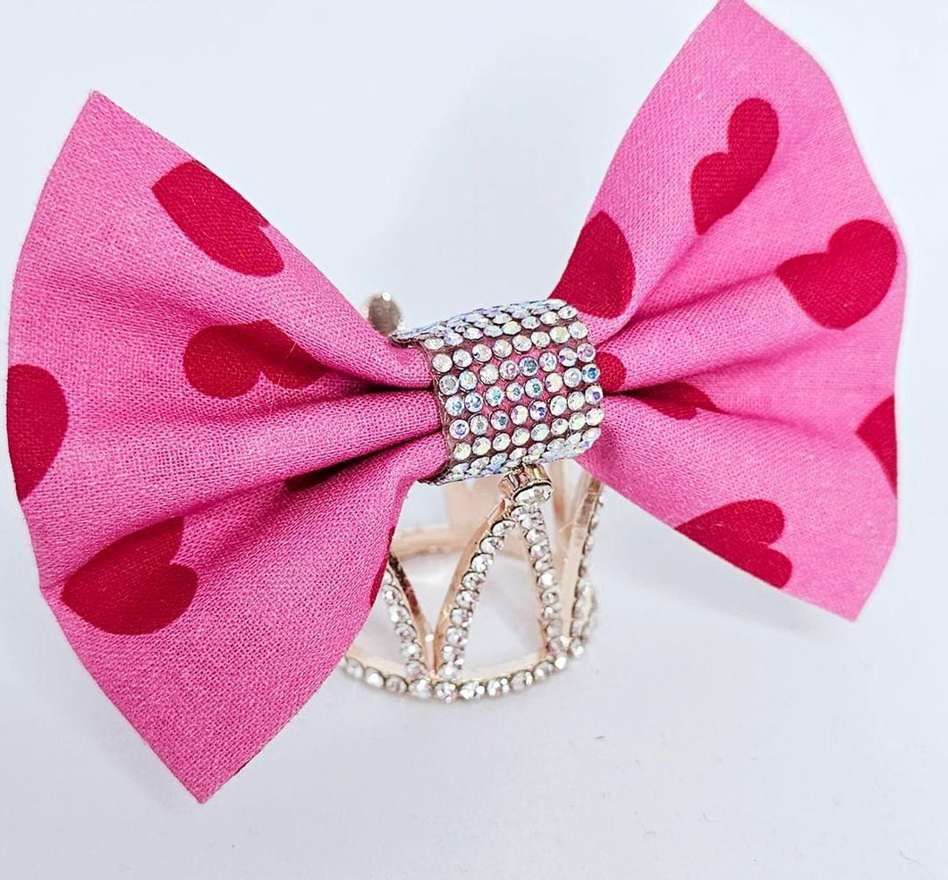 Large Fabric Hair Bow Pink Hearts