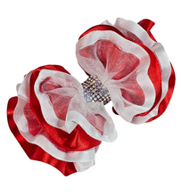 Load image into Gallery viewer, Luxury Ruffle Hair Bow - Candy Cane Style
