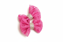 Load image into Gallery viewer, Pink lace bows with accurate color on white background
