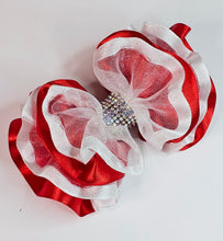 Load image into Gallery viewer, Luxury Ruffle Hair Bow - Candy Cane Style
