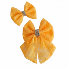 Load image into Gallery viewer, Sunshine Lace Sailor Bow Tie and Hair Bow Set
