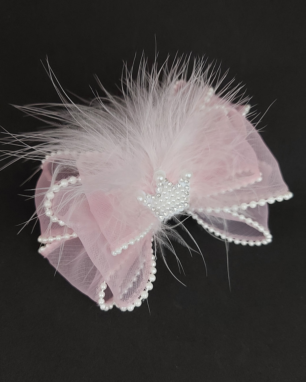 Pink Feather Hair Bow Diva